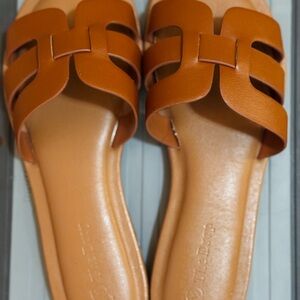 Brown Leather Slide Sandals